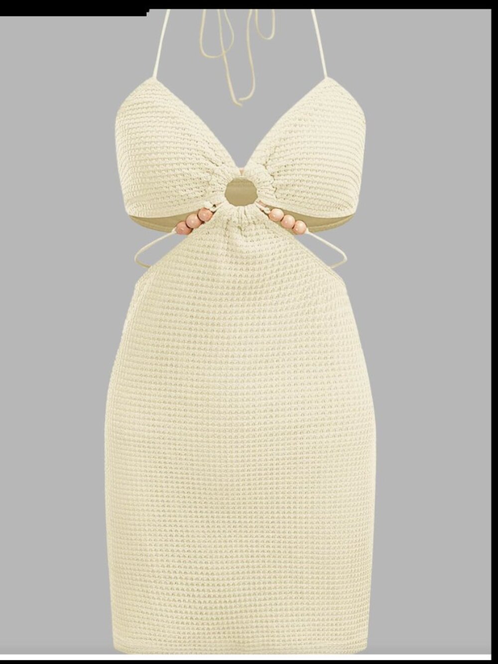 Ring Linked Bead Detail Tassel Tie Backless Halter Dress